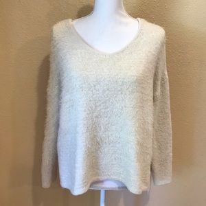 Copper Key Fuzzy V-Neck Sweater, White
